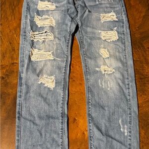 Machine Distressed Blue Straight‎ Jeans